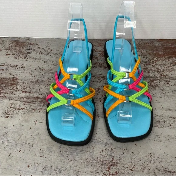 Vintage 90s 1990s Y2K 2000s neon elastic top platform sandals 7.5 retro - Picture 5 of 11